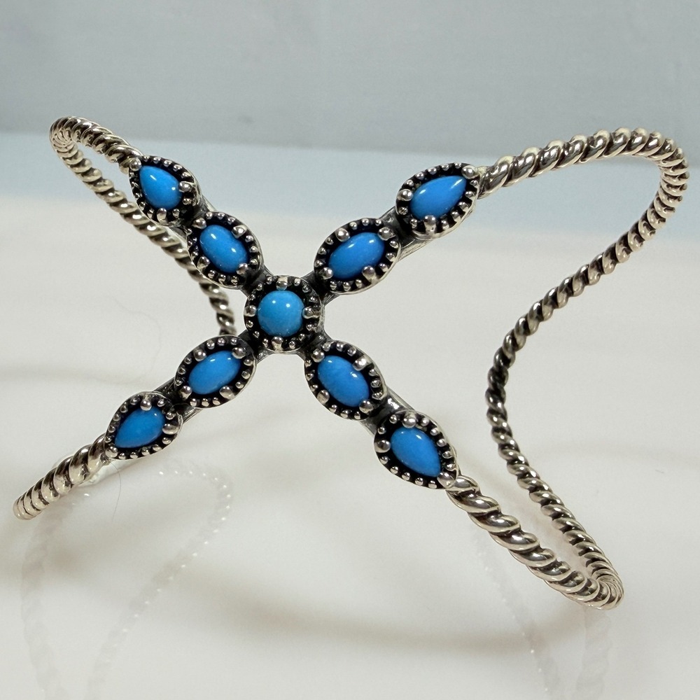 Carolyn Pollack Cuff Bracelet Sterling Silver Sleeping Beauty Turquoise 6.5
